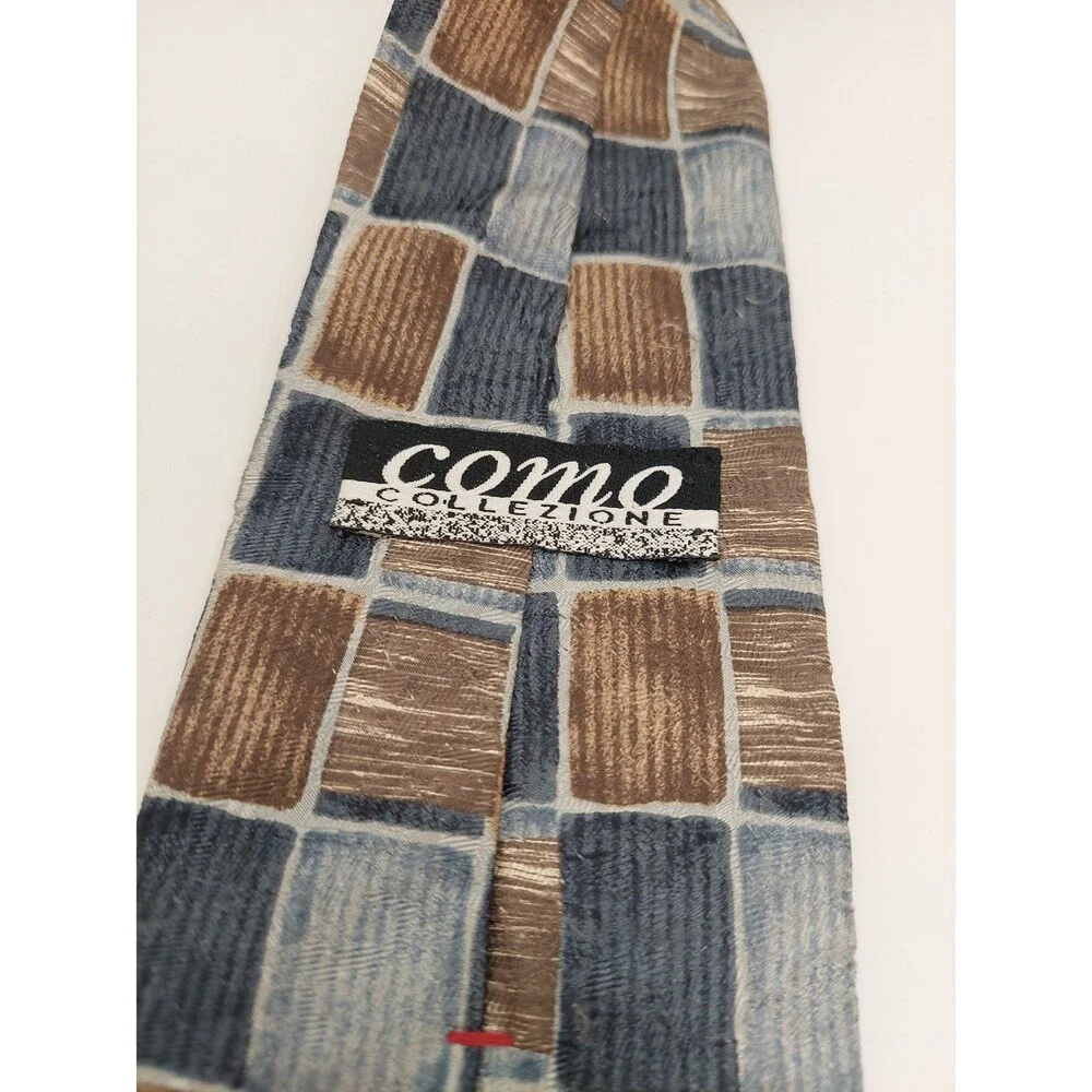 Como Men's Tie Rectangular Pattern Blue Tan Gray
